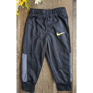 Nike‎ Baby Boy's Black Joggers Track Pants Neon Yellow Logo 12m Athleisure Play